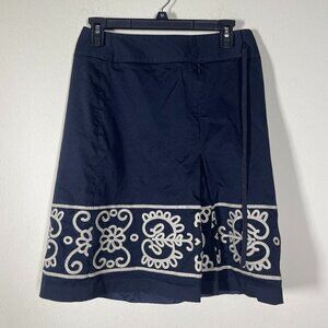 Ann Taylor Loft Women's Black Tan Embroidered Side Zip Skirt 2